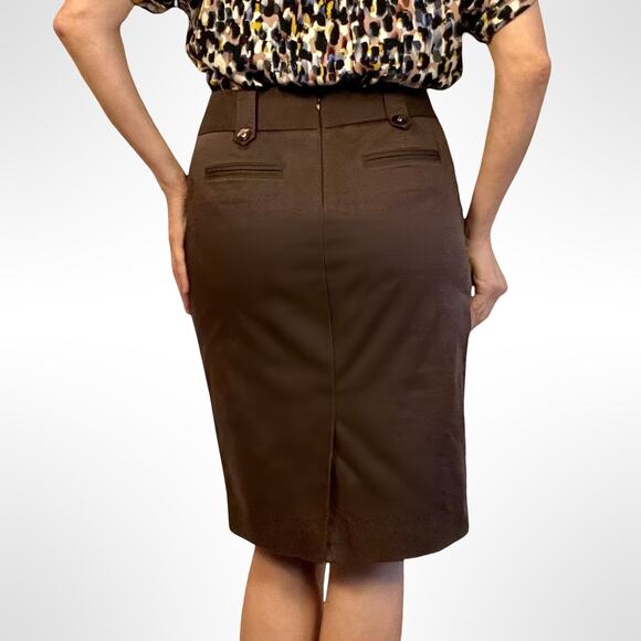 WHBM Brown High Waist Pencil Skirt 6 Belted Y2K Office Siren Quiet Luxury - Picture 2 of 12